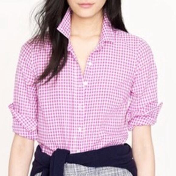 J. Crew 2 Perfect Shirt Pink Gingham Check Button Up - Picture 2 of 8